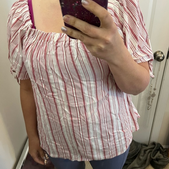 ALLISON JOY RED WHITE STRIPE OFF THE SHOULDER TOP XL 732 SHIRT BLOUSE PEASANT - Picture 2 of 11